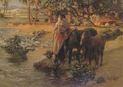 Frederick Arthur Bridgman Femme faisant boire des chevaux (mk32) China oil painting reproduction